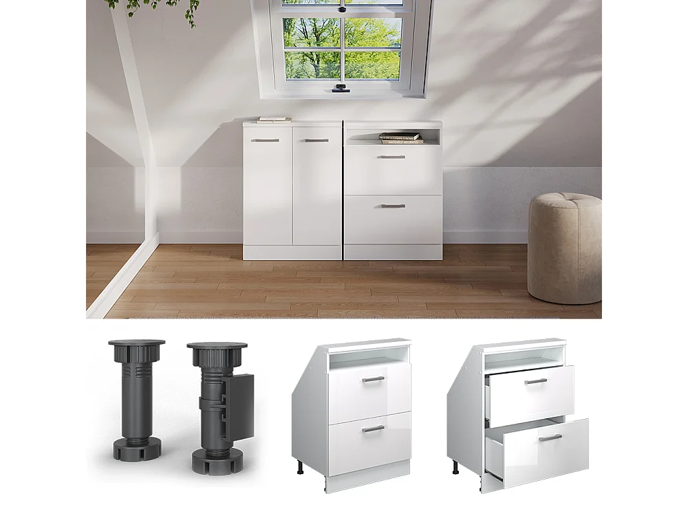 Meuble de rangement sous pente blanc brillant/blanc 60x46x81.6 rion