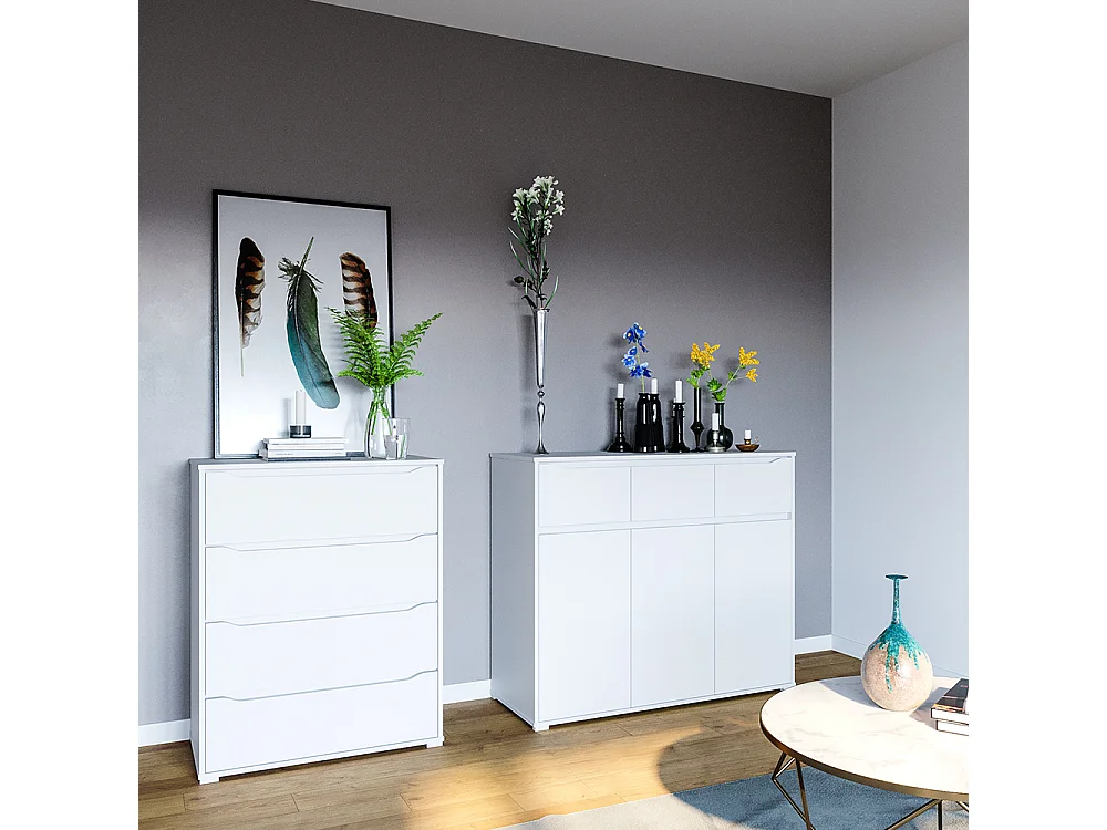 Commode avec tiroirs blanc 48x80x101.6 ruben