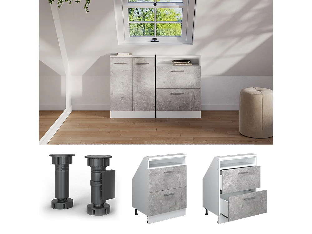 Snedtaksskåp betong/vit 60x46x81.6 rion
