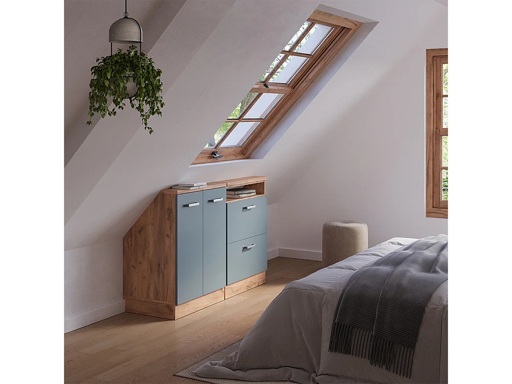 Ensembles de meuble de rangement sous pente bleu-gris/chêne doré 120x46x81.6 rion