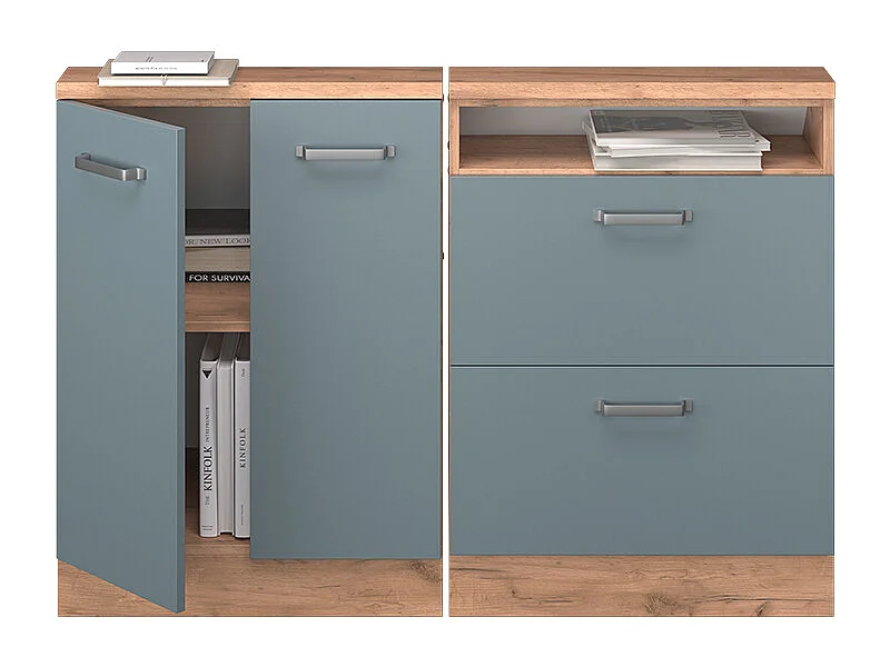 Ensembles de meuble de rangement sous pente bleu-gris/chêne doré 120x46x81.6 rion