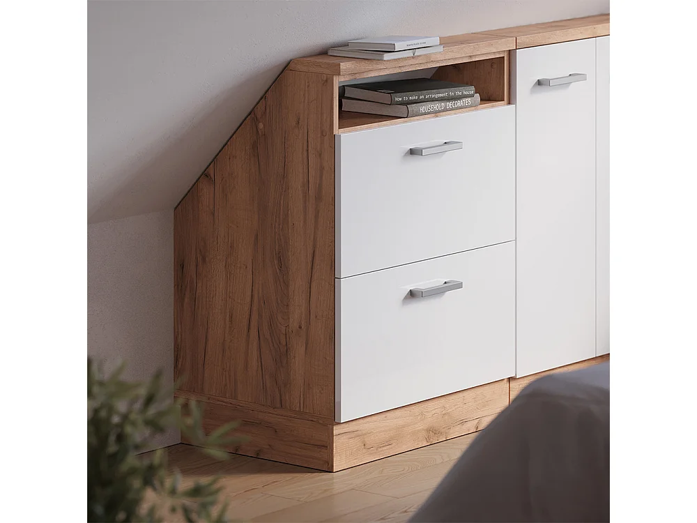 Meuble de rangement sous pente blanc brillant/chêne doré 60x46x81.6 rion