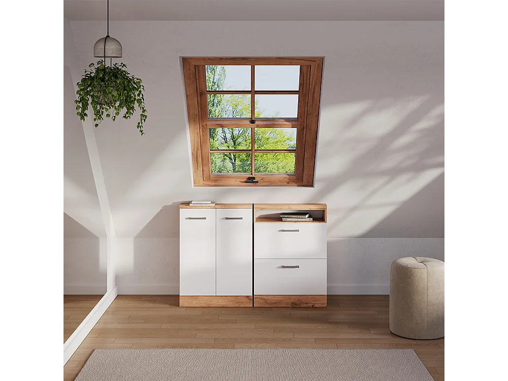 Meuble de rangement sous pente blanc brillant/chêne doré 60x46x81.6 rion