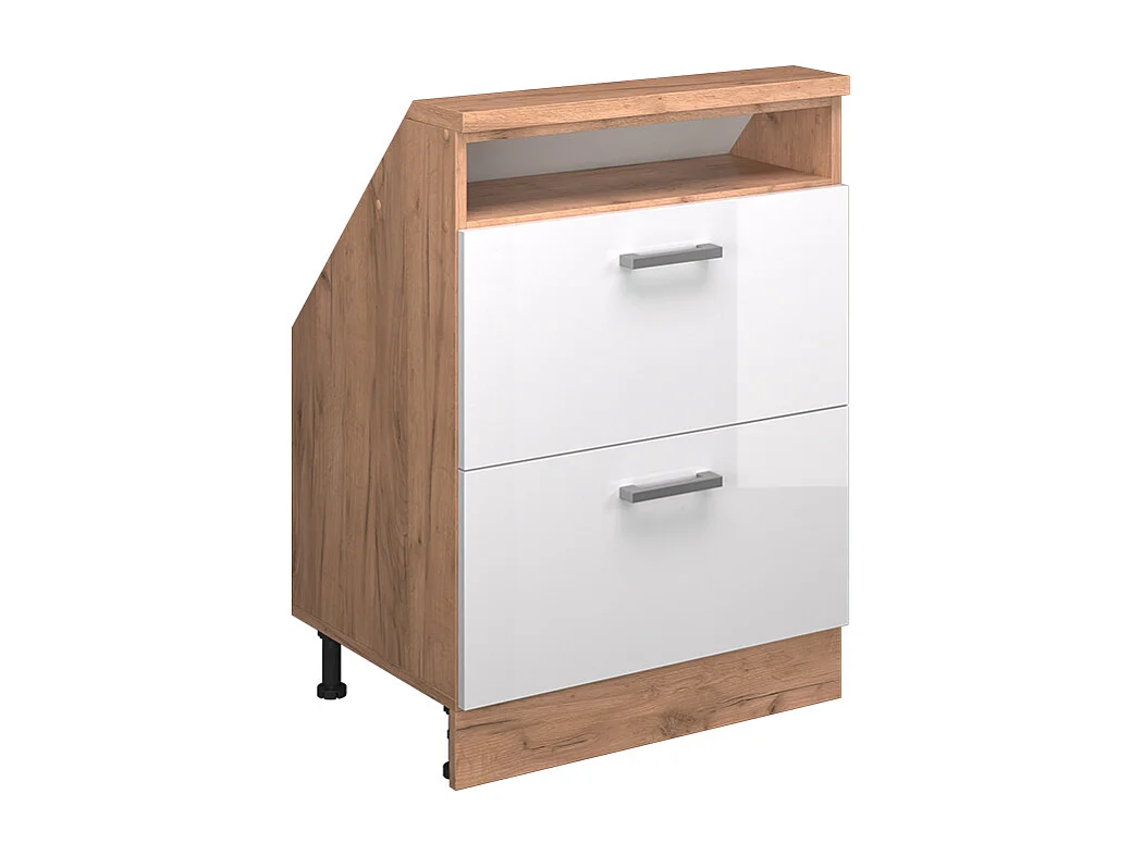 Meuble de rangement sous pente blanc brillant/chêne doré 60x46x81.6 rion