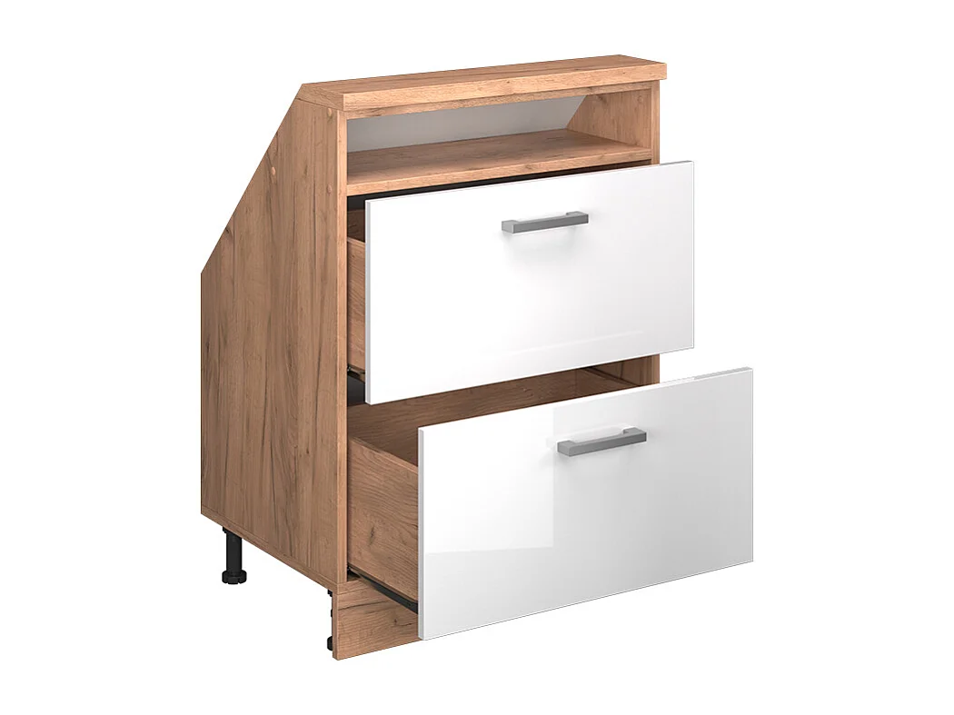 Meuble de rangement sous pente blanc brillant/chêne doré 60x46x81.6 rion