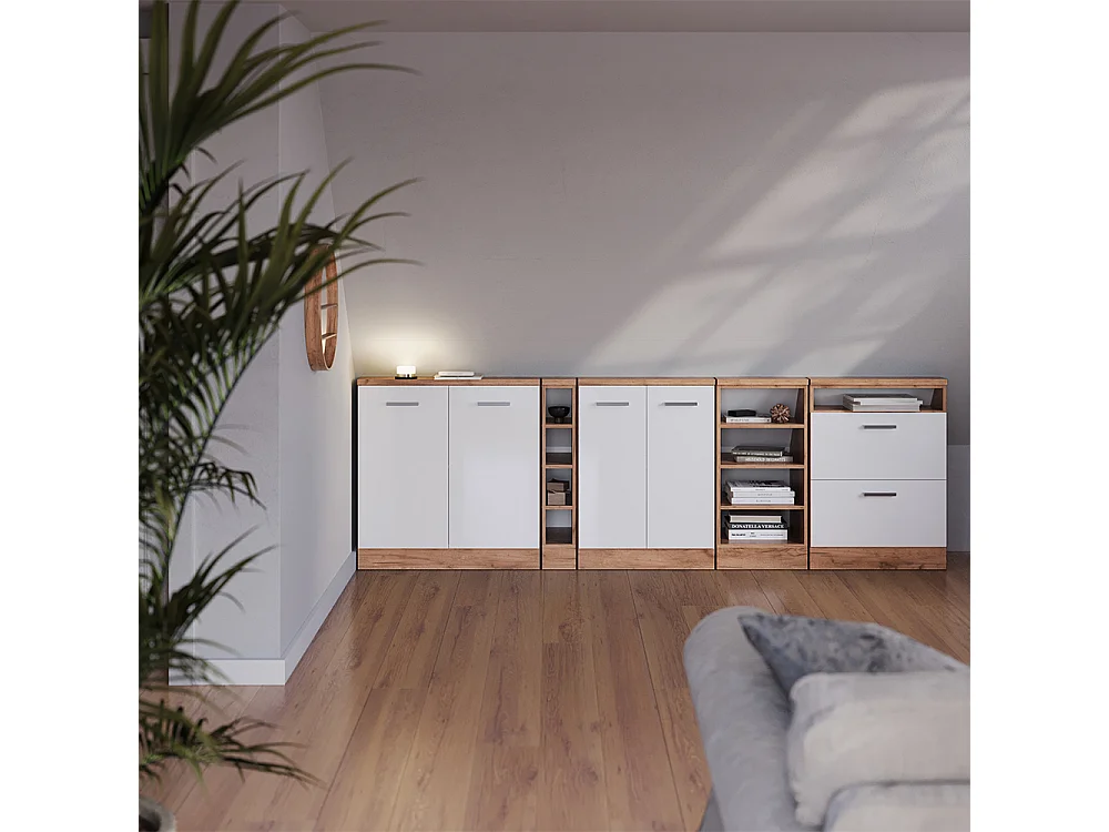 Meuble de rangement sous pente blanc brillant/chêne doré 60x46x81.6 rion
