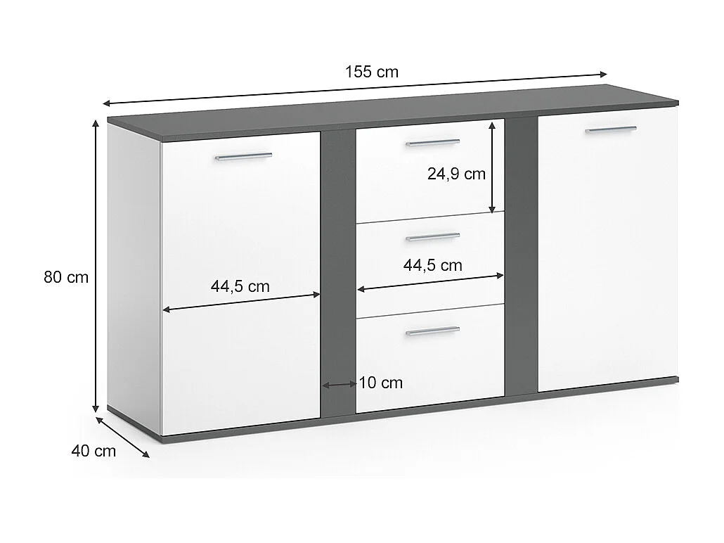 Commode avec tiroirs anthracite 40x155x80 novelli
