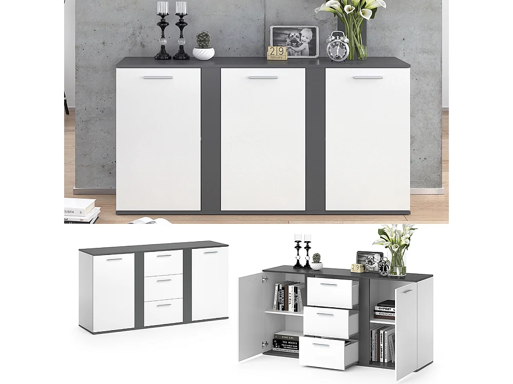 Commode avec tiroirs anthracite 40x155x80 novelli