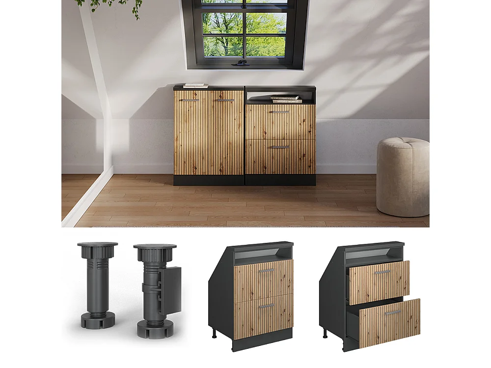 Meuble de rangement sous pente chêne artisan/anthracite 60x46x81.6 rion