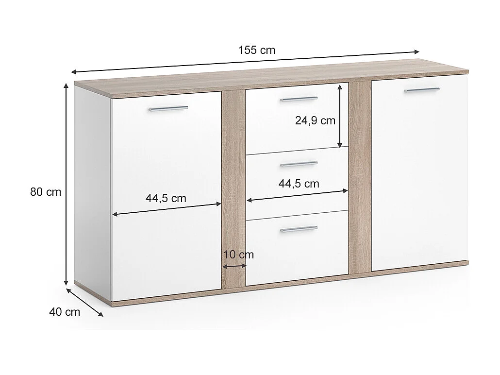 Commode avec tiroirs sonoma 40x155x80 novelli