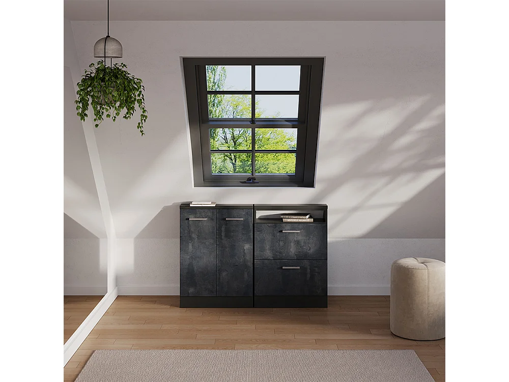 Ensembles de meuble de rangement sous pente noir béton/anthracite 120x46x81.6 rion