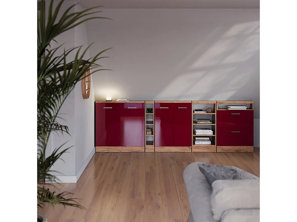 Meuble de rangement sous pente rouge brillant/chêne doré 60x46x81.6 rion