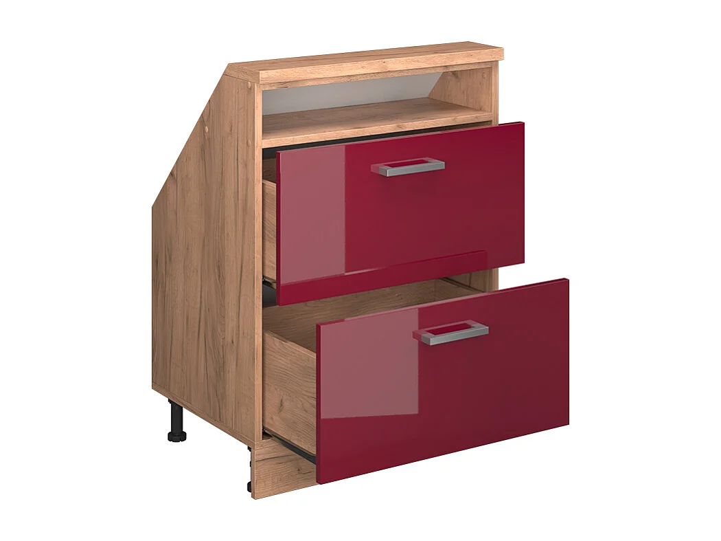 Meuble de rangement sous pente rouge brillant/chêne doré 60x46x81.6 rion