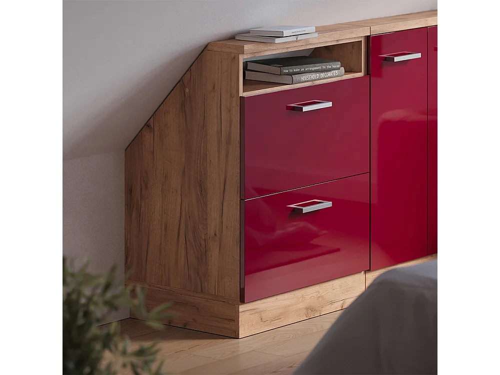 Meuble de rangement sous pente rouge brillant/chêne doré 60x46x81.6 rion