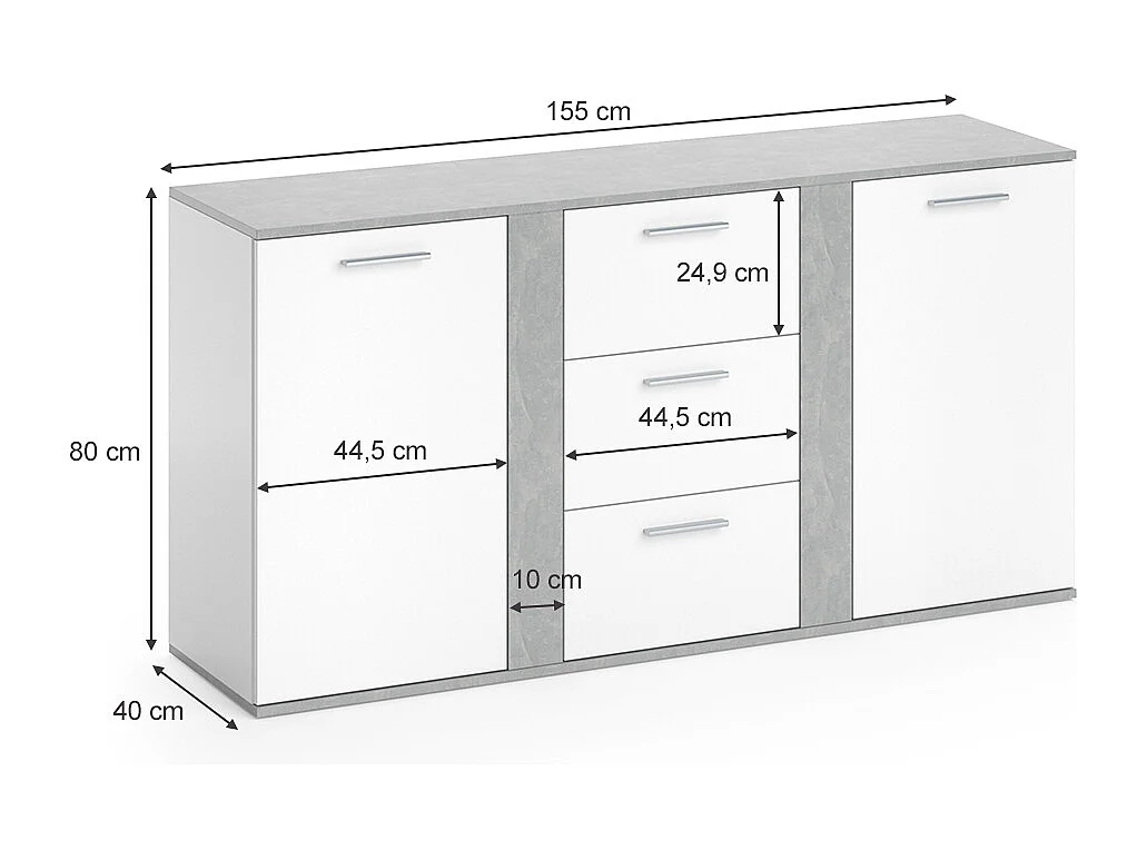 Commode avec tiroirs béton 40x155x80 novelli