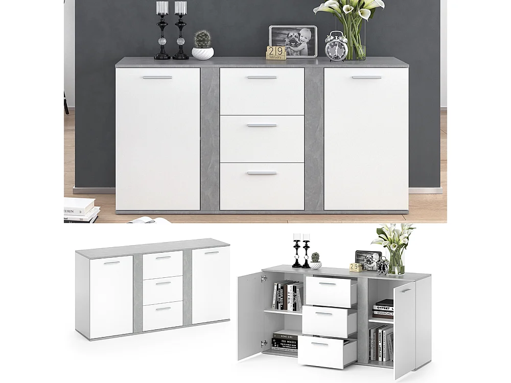 Commode avec tiroirs béton 40x155x80 novelli