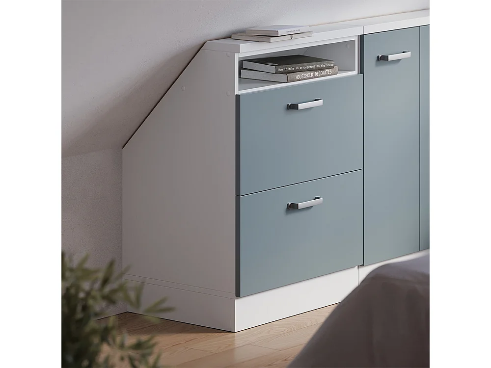 Meuble de rangement sous pente bleu-gris/blanc 60x46x81.6 rion