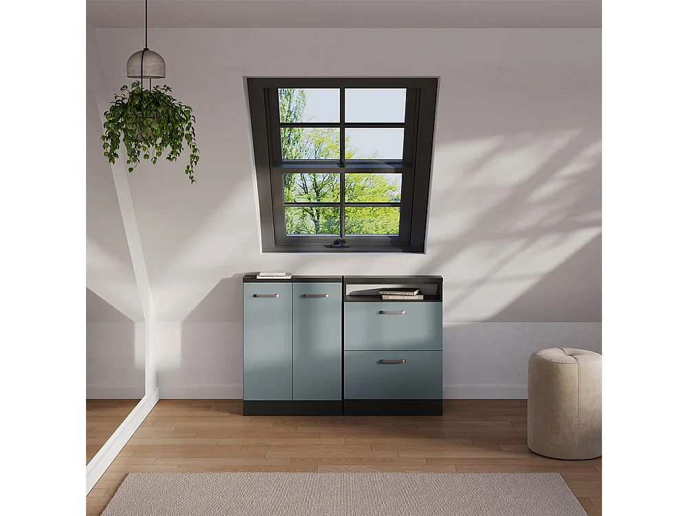 Ensembles de meuble de rangement sous pente bleu-gris/anthracite 120x46x81.6 rion