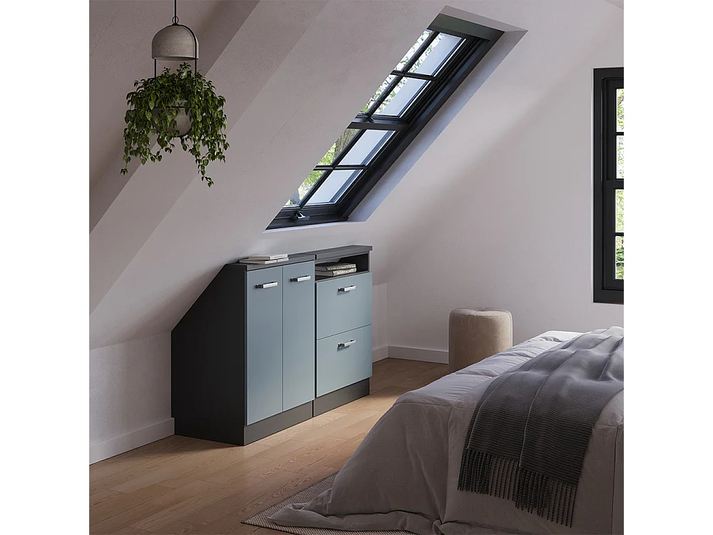 Ensembles de meuble de rangement sous pente bleu-gris/anthracite 120x46x81.6 rion