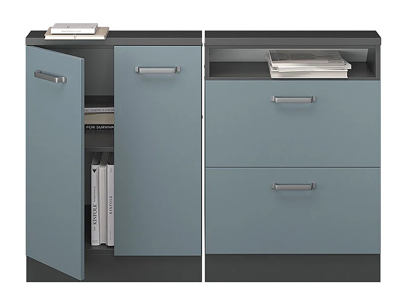 Ensembles de meuble de rangement sous pente bleu-gris/anthracite 120x46x81.6 rion