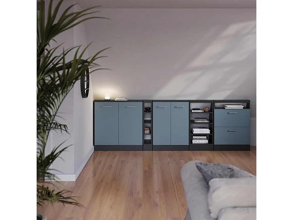 Ensembles de meuble de rangement sous pente bleu-gris/anthracite 120x46x81.6 rion