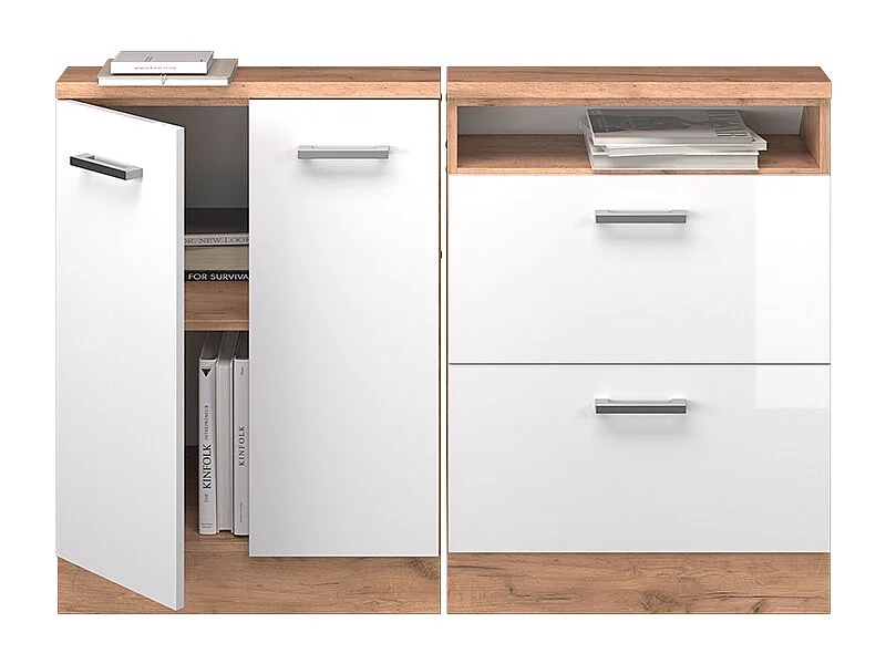 Dachschrägenschrank-Set weiß hochglanz/goldkraft eiche 120x46x81.6 rion