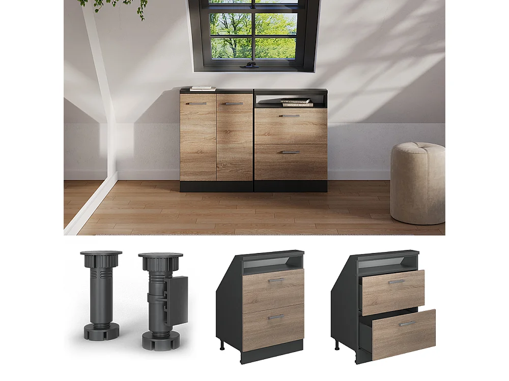 Snedtaksskåp sonoma/antracit 60x46x81.6 rion