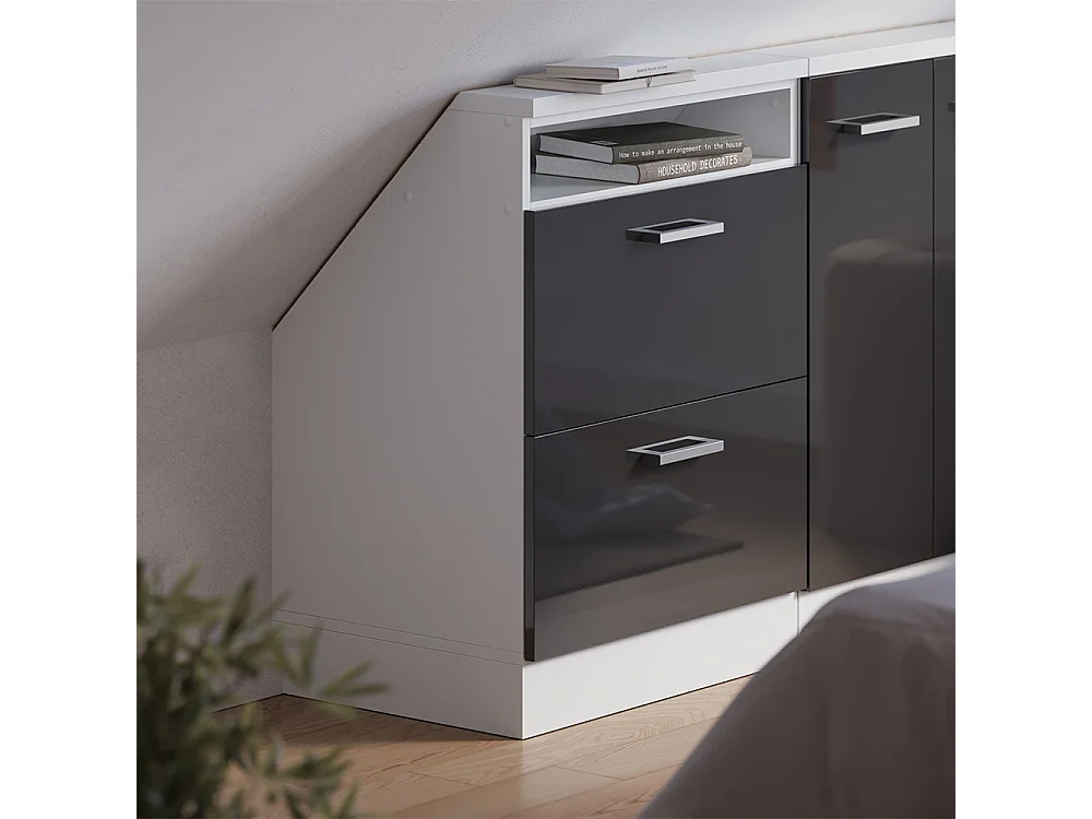 Meuble de rangement sous pente anthracite brillant/blanc 60x46x81.6 rion