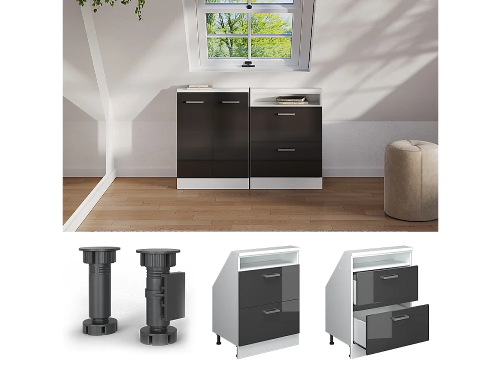 Meuble de rangement sous pente anthracite brillant/blanc 60x46x81.6 rion