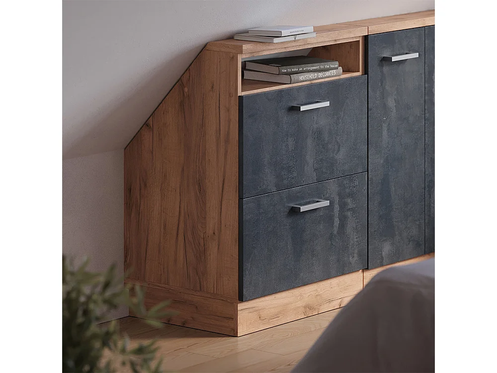 Meuble de rangement sous pente béton noir/chêne doré 60x46x81.6 rion