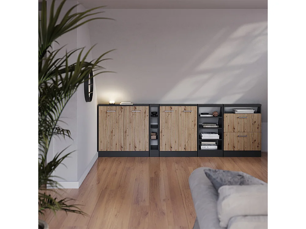 Conjunto de armarios para techo inclinado roble artesanal/antracita 120x46x81.6 rion