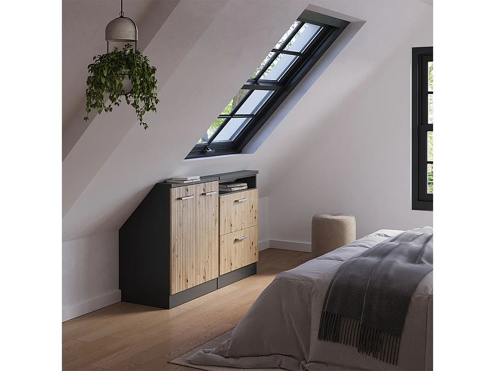 Ensembles de meuble de rangement sous pente chêne artisan/anthracite 120x46x81.6 rion