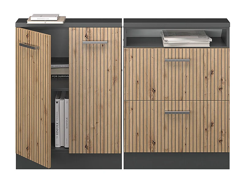 Ensembles de meuble de rangement sous pente chêne artisan/anthracite 120x46x81.6 rion