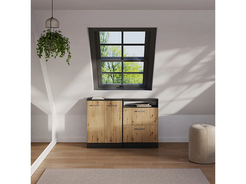 Ensembles de meuble de rangement sous pente chêne artisan/anthracite 120x46x81.6 rion