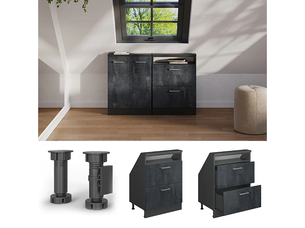 Meuble de rangement sous pente noir béton/anthracite 60x46x81.6 rion