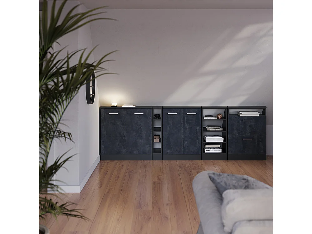 Meuble de rangement sous pente noir béton/anthracite 60x46x81.6 rion