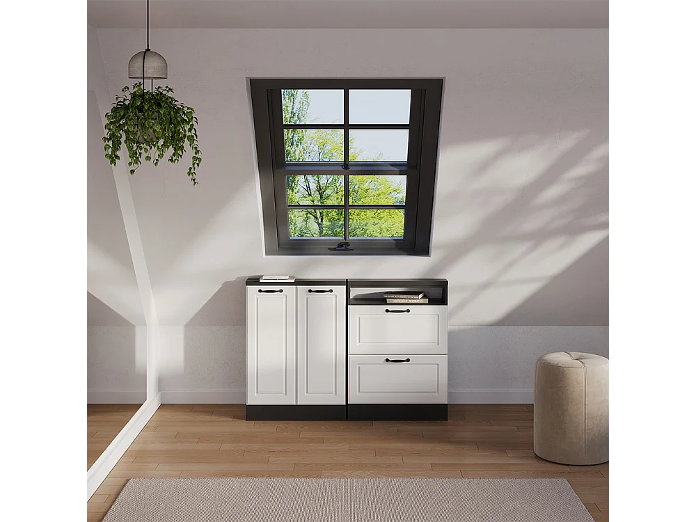 Ensembles de meuble de rangement sous pente blanc cottage/anthracite 120x46x81.6 rion