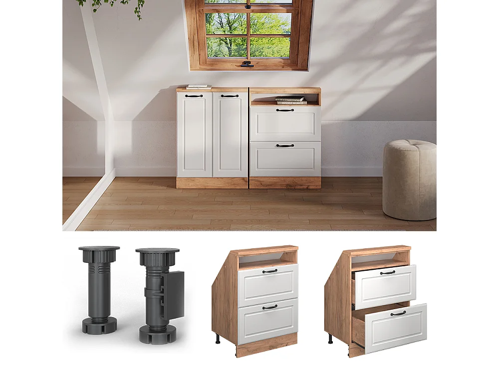 Kast voor schuine wand wit landhuis/gouden eik 60x46x81.6 rion