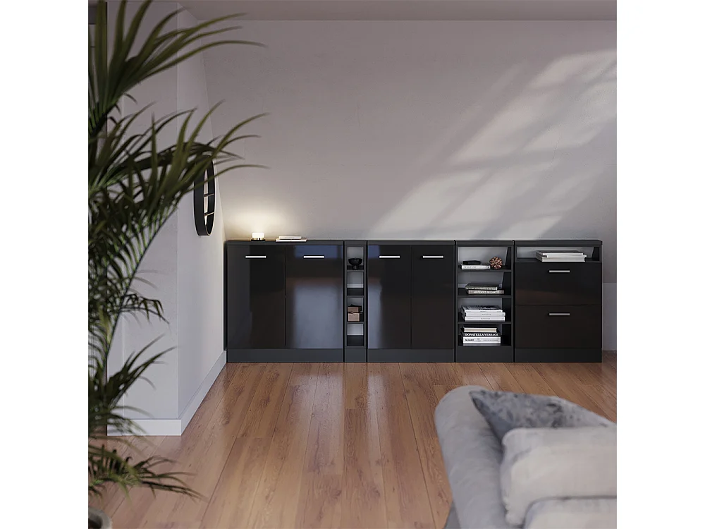 Ensembles de meuble de rangement sous pente anthracite brillant/anthracite 120x46x81.6 rion