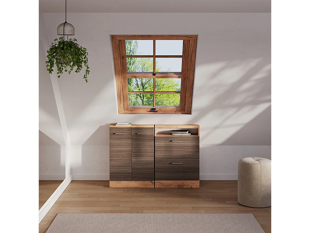 Dachschrägenschrank-Set edelgrau/goldkraft eiche 120x46x81.6 rion