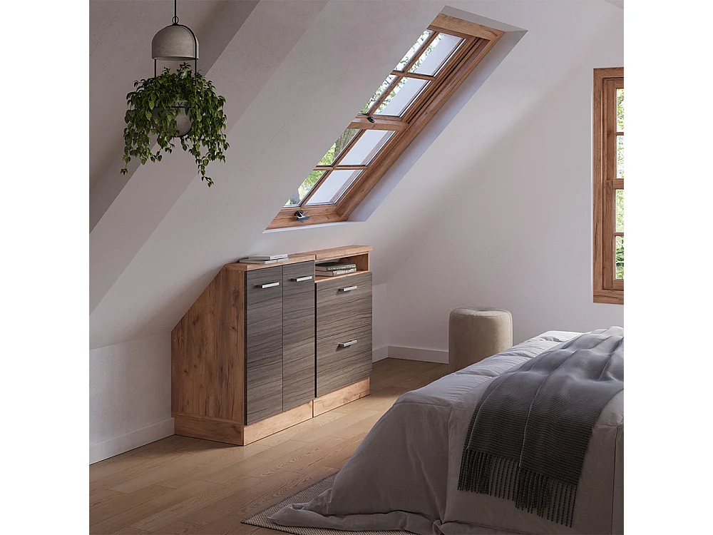 Ensembles de meuble de rangement sous pente gris noble/chêne doré 120x46x81.6 rion