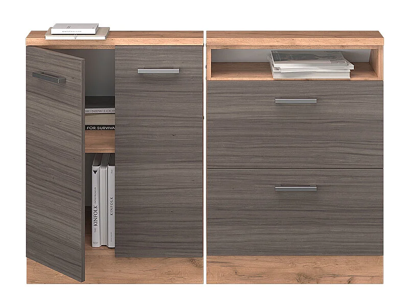 Ensembles de meuble de rangement sous pente gris noble/chêne doré 120x46x81.6 rion