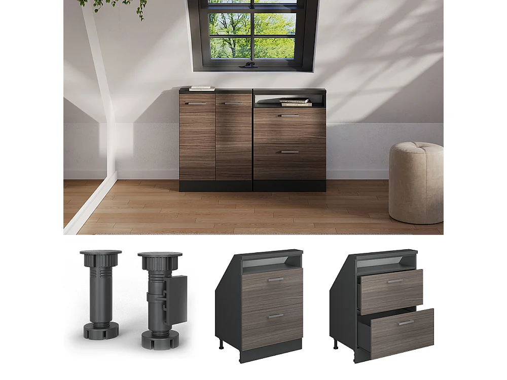 Meuble de rangement sous pente gris noble/anthracite 60x46x81.6 rion