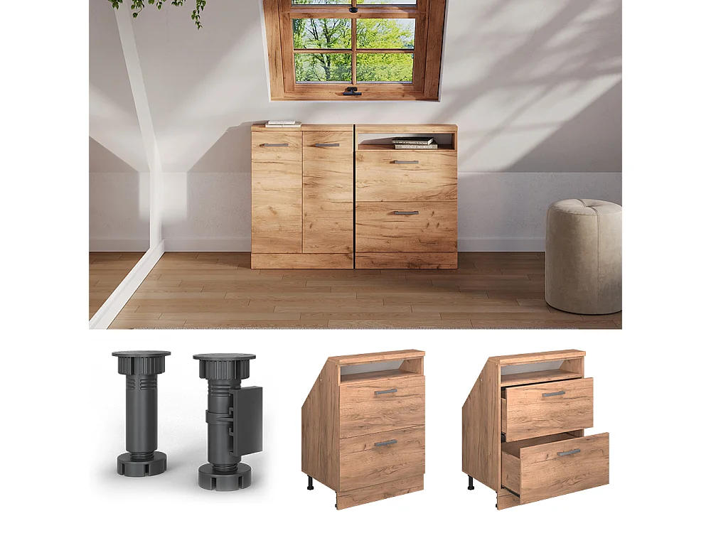 Meuble de rangement sous pente chêne de force doré 60x46x81.6 rion