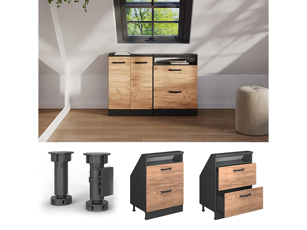 Meuble de rangement sous pente chêne doré/anthracite 60x46x81.6 rion