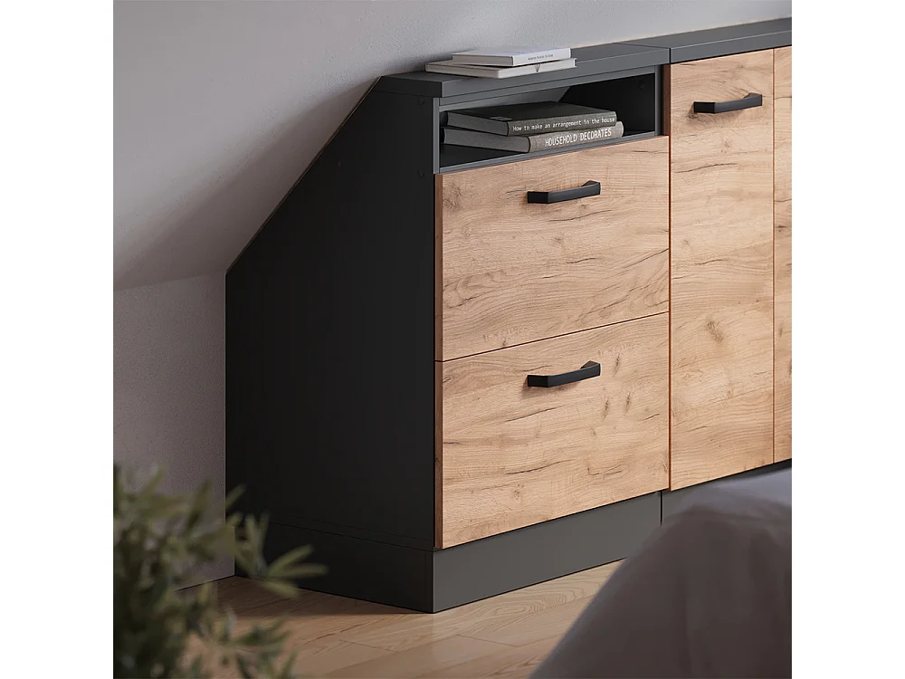 Meuble de rangement sous pente chêne doré/anthracite 60x46x81.6 rion