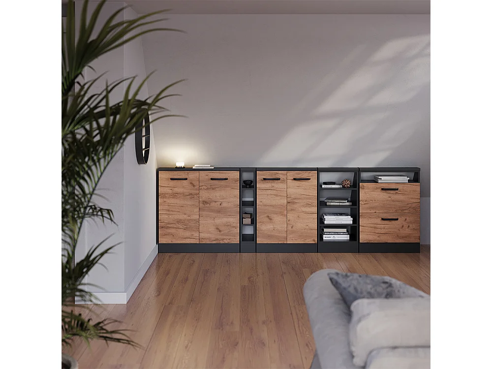 Meuble de rangement sous pente chêne doré/anthracite 60x46x81.6 rion