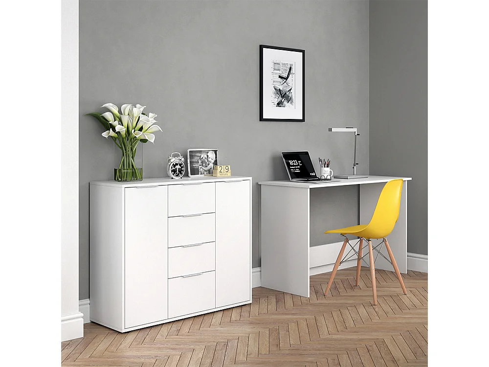 Commode avec tiroirs blanc 35x100x84 leon