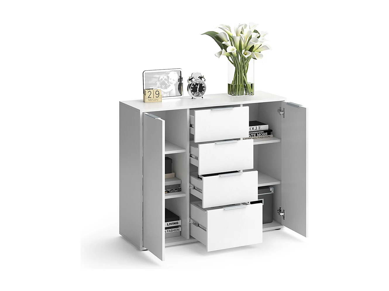 Commode avec tiroirs blanc 35x100x84 leon