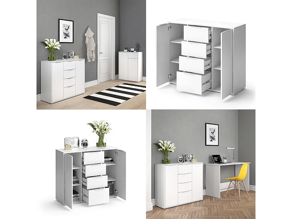 Commode avec tiroirs blanc 35x100x84 leon